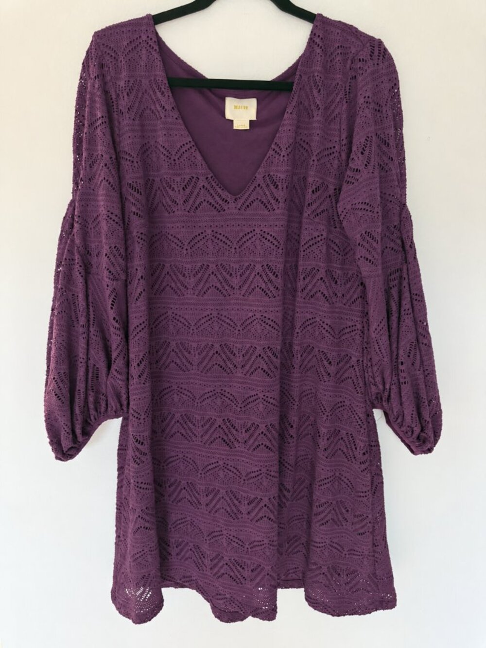 Maeve Anthropologie Plum Purple Lace Balloon Sleeve Mini Dress Large